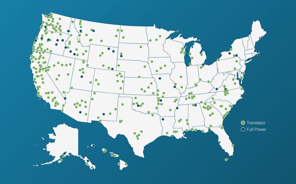 Map of the United States with dots showing CSN station locations